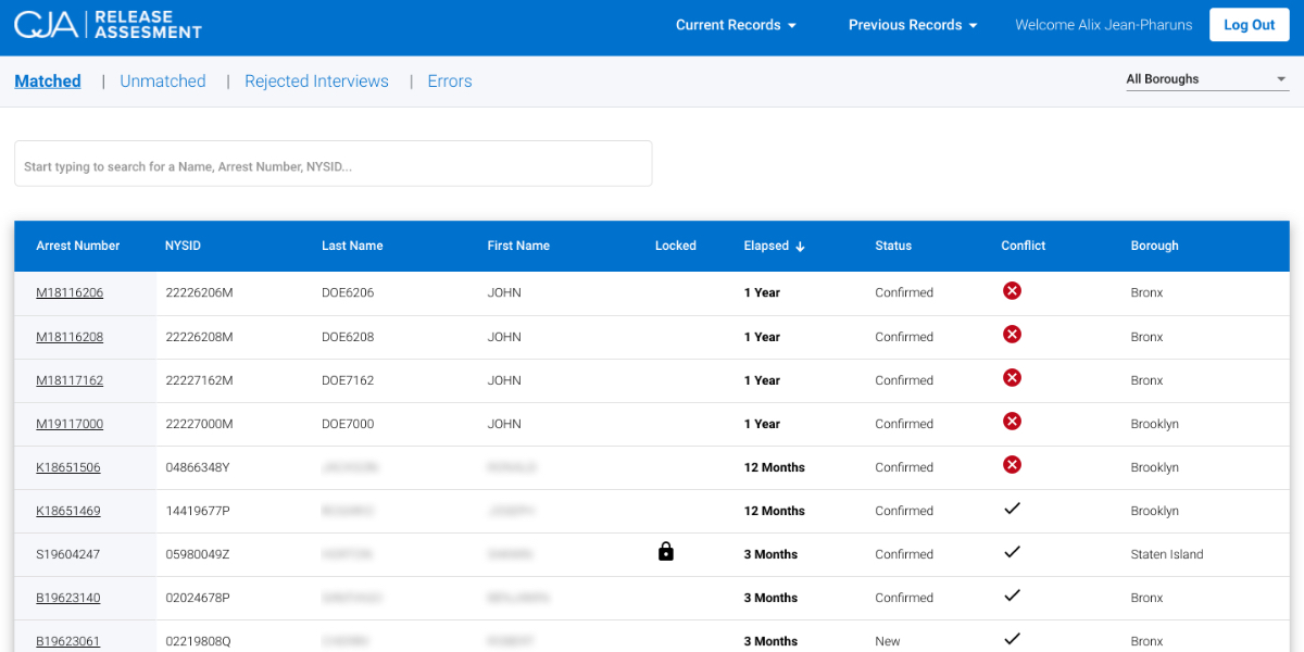 A table made of columns and rows displaying user data